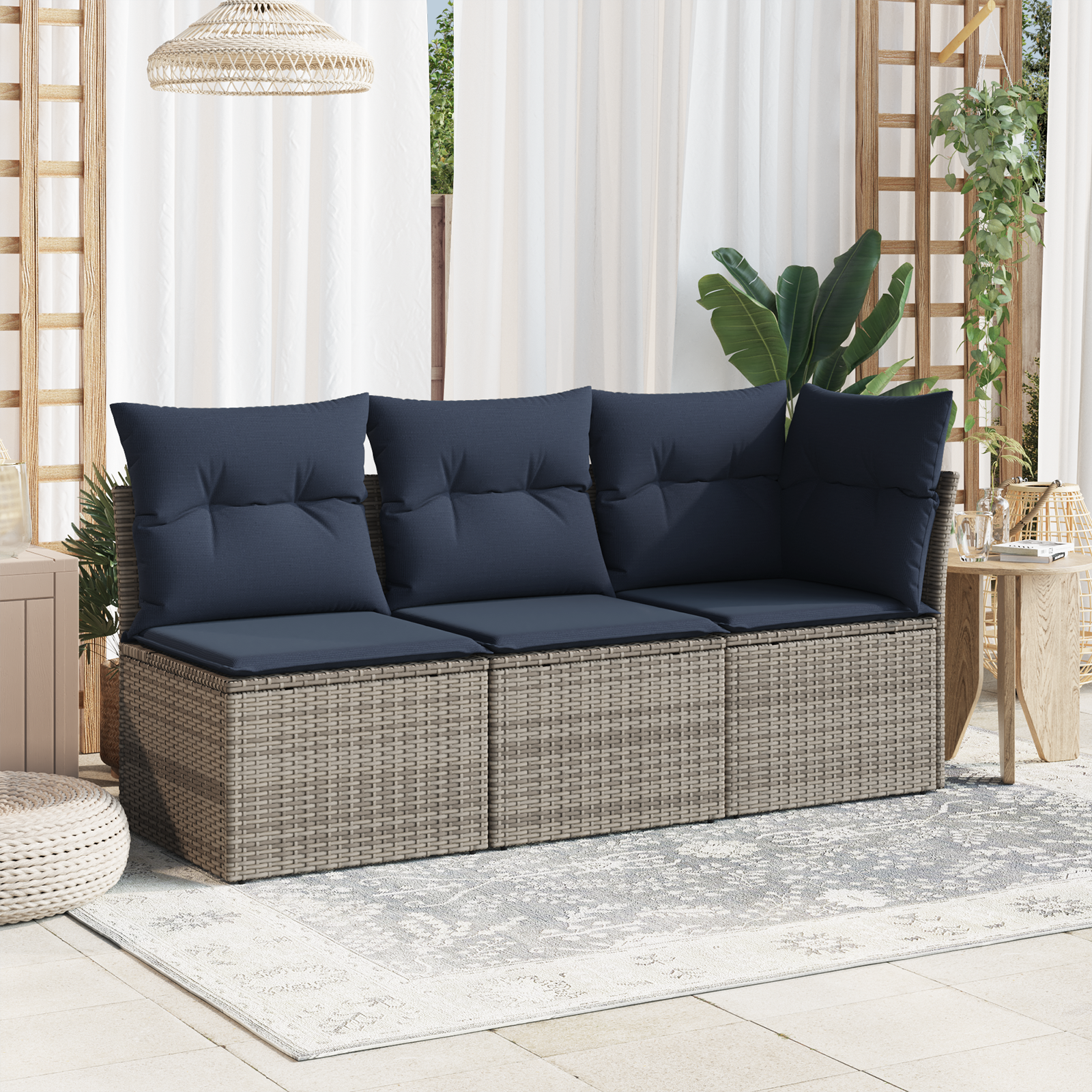 vidaXL | Garten-Sofa | mit Kissen Grau 62 x 62 x 69 cm Poly Rattan