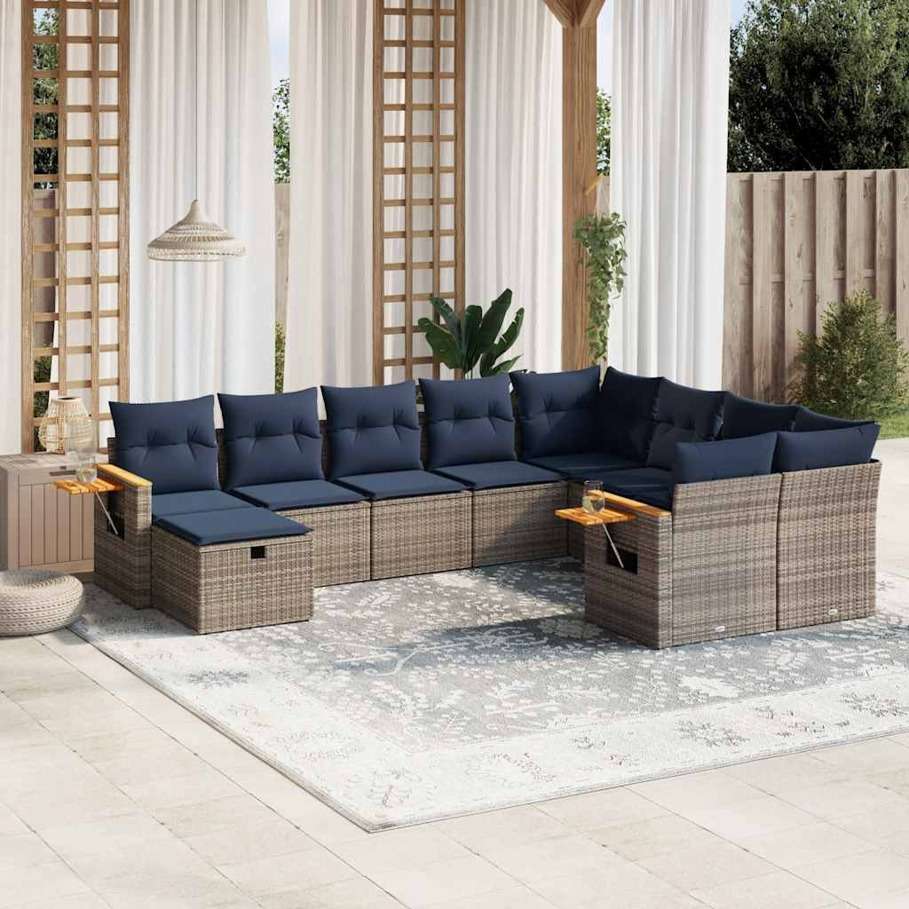 vidaXL 10-tlg. Garten-Sofagarnitur mit Kissen Grau Poly Rattan