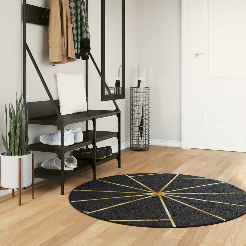 vidaXL Teppich Waschbar Schwarz und Golden Ø 120 cm