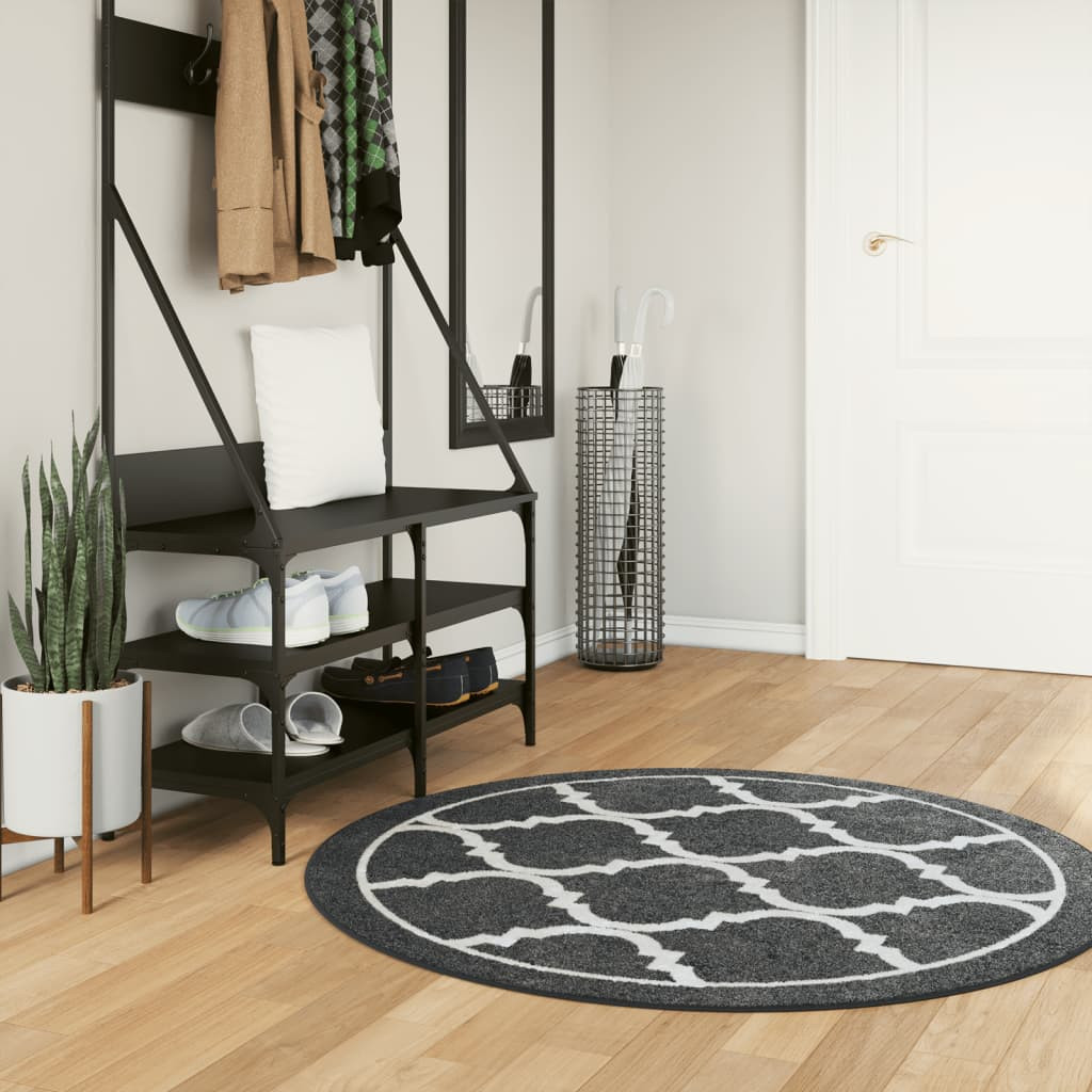 vidaXL Teppich Waschbar Schwarz und Weiß Ø 120 cm