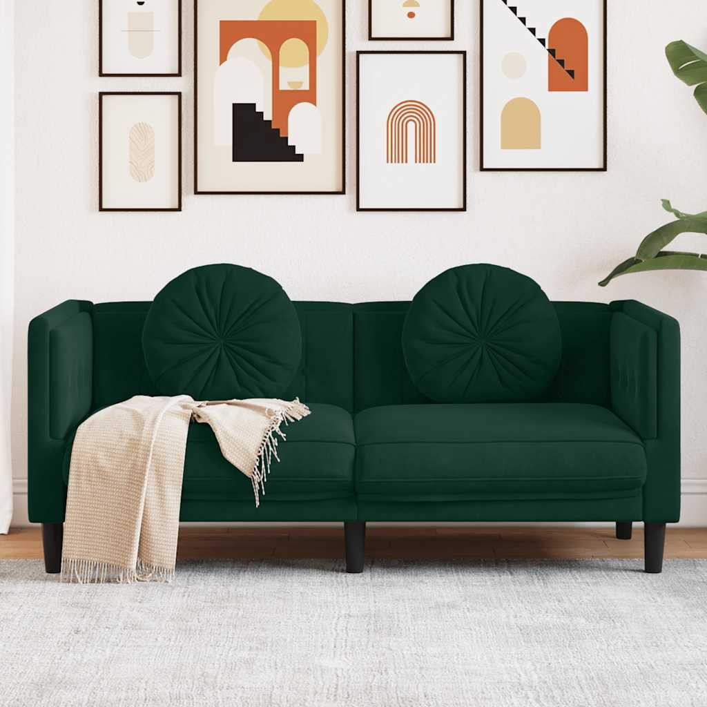 vidaXL Sofa mit Kissen 2-Sitzer Dunkelgrün Samt