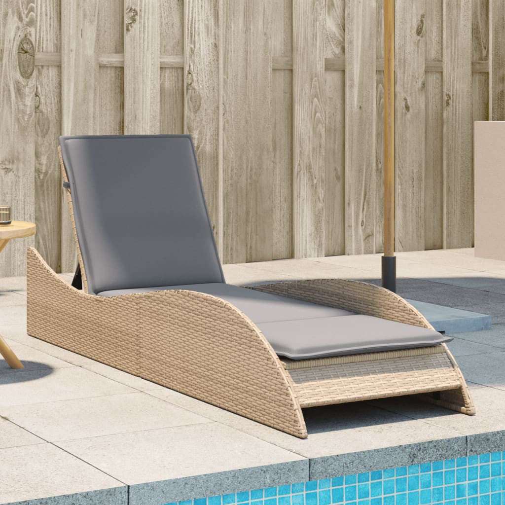 vidaXL Sonnenliege mit Auflage Beige 60x205x73 cm Poly Rattan