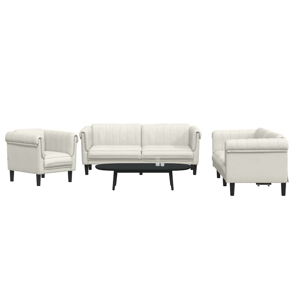 vidaXL 3-tlg. Sofagarnitur Creme Samt