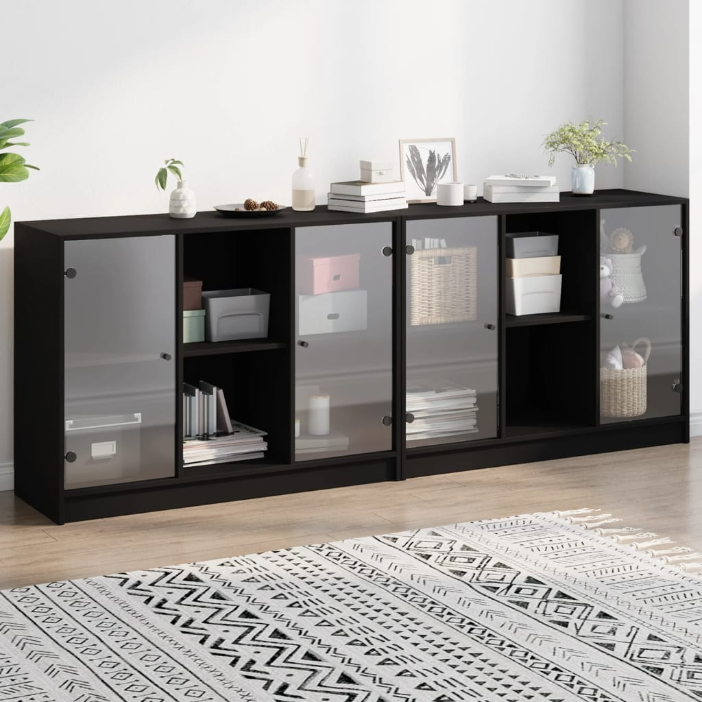 vidaXL Bücherschrank mit Türen Schwarz 204x37x75 cm Holzwerkstoff