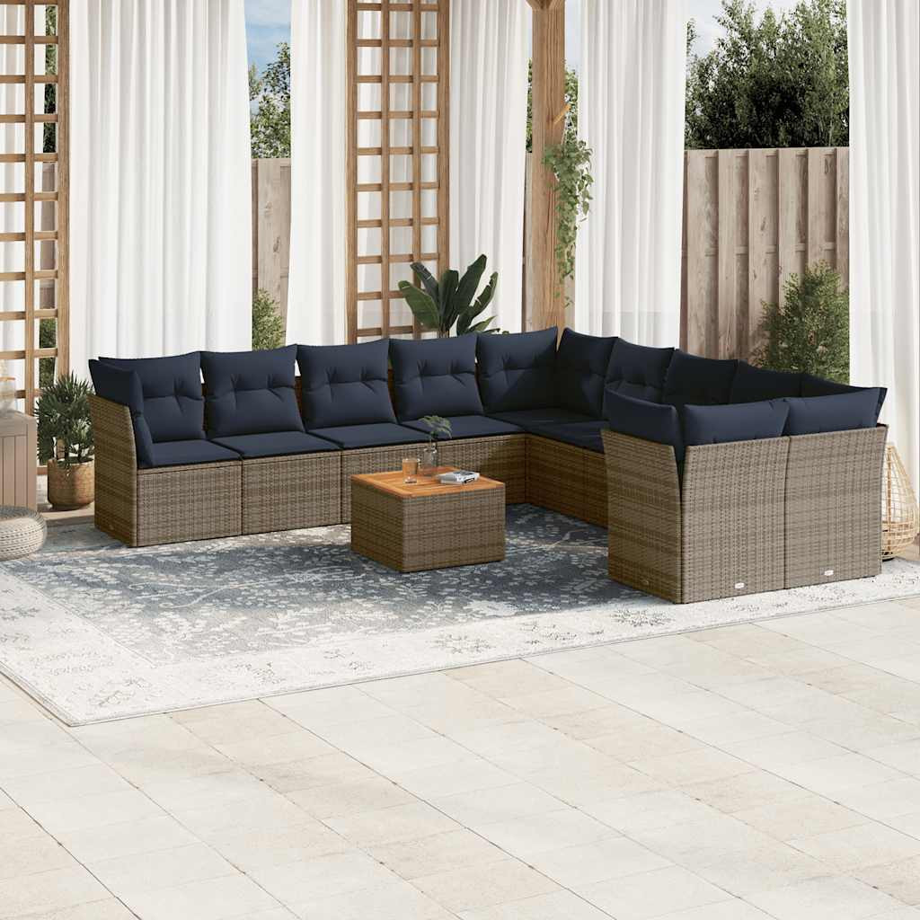 vidaXL 11-tlg. Garten-Sofagarnitur mit Kissen Grau Poly Rattan