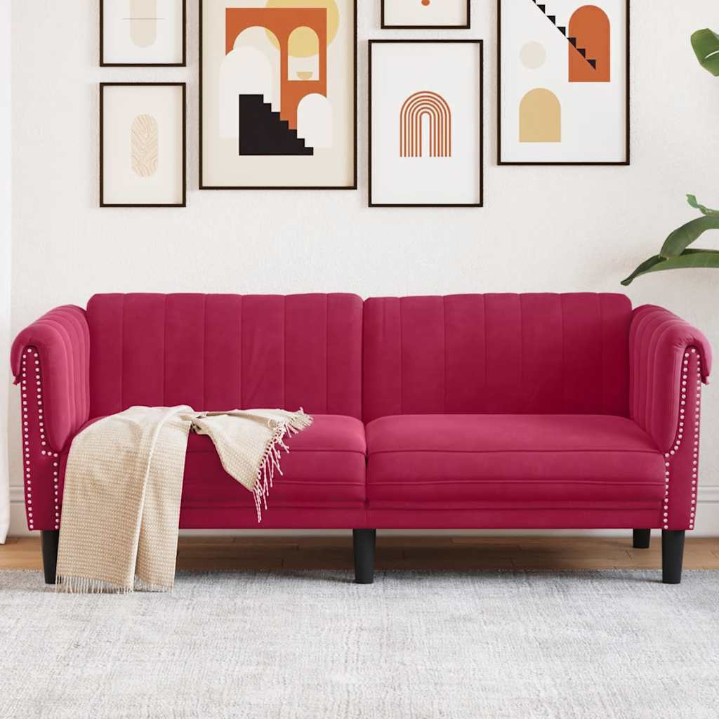 vidaXL Sofa 2-Sitzer Weinrot Samt