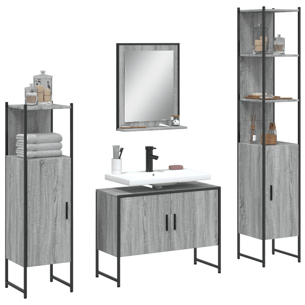 vidaXL 4-tlg. Badmöbel-Set Grau Sonoma Holzwerkstoff