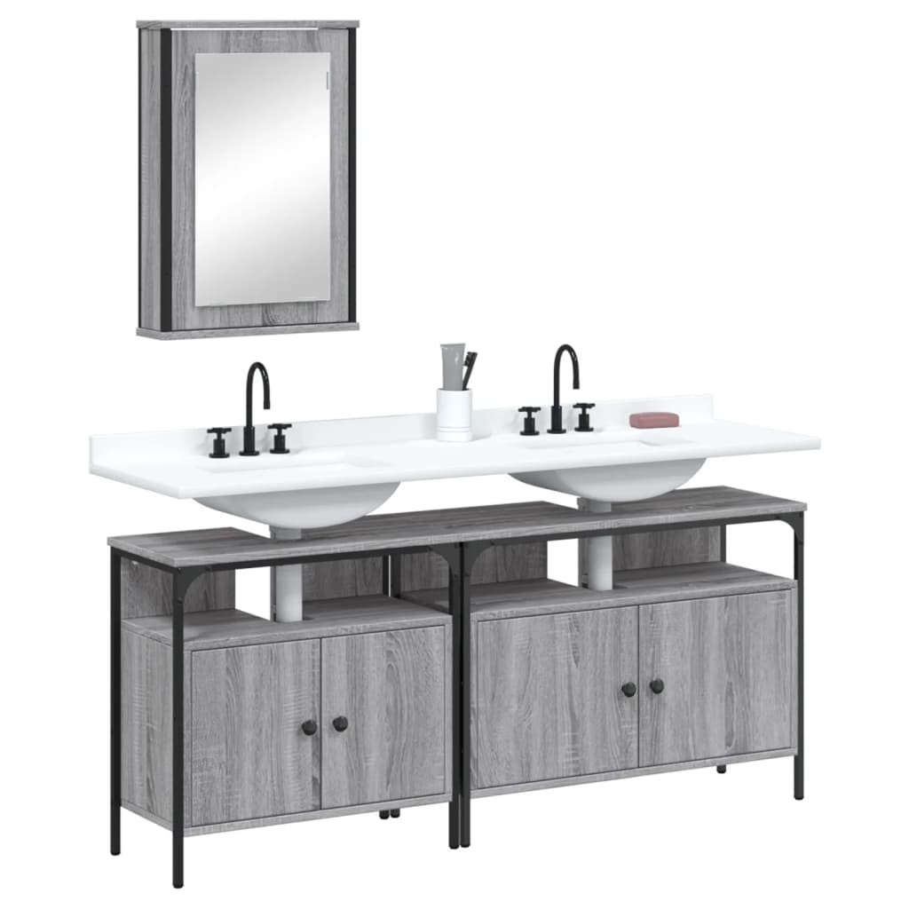 vidaXL 3-tlg. Badmöbel-Set Grau Sonoma Holzwerkstoff