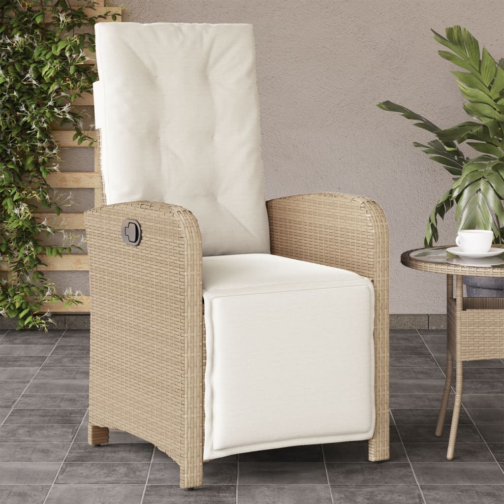 vidaXL Gartensessel mit Fußteil Verstellbar Beige Poly Rattan