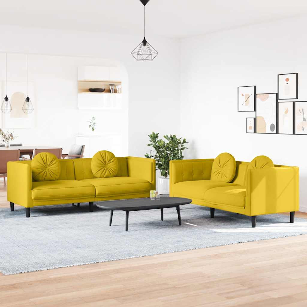 vidaXL 2-tlg. Sofagarnitur mit Kissen Gelb Samt