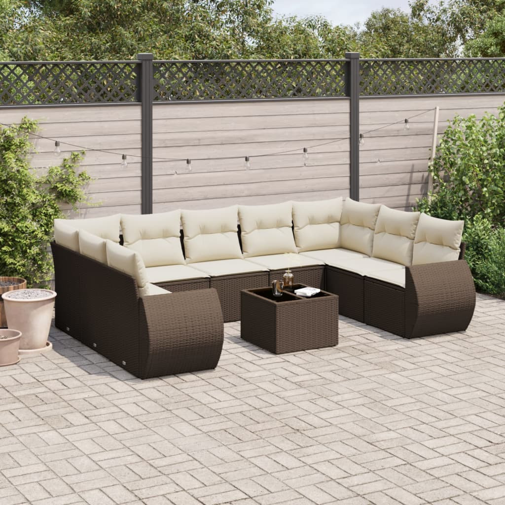 vidaXL 10-tlg. Garten-Sofagarnitur mit Kissen Braun Poly Rattan