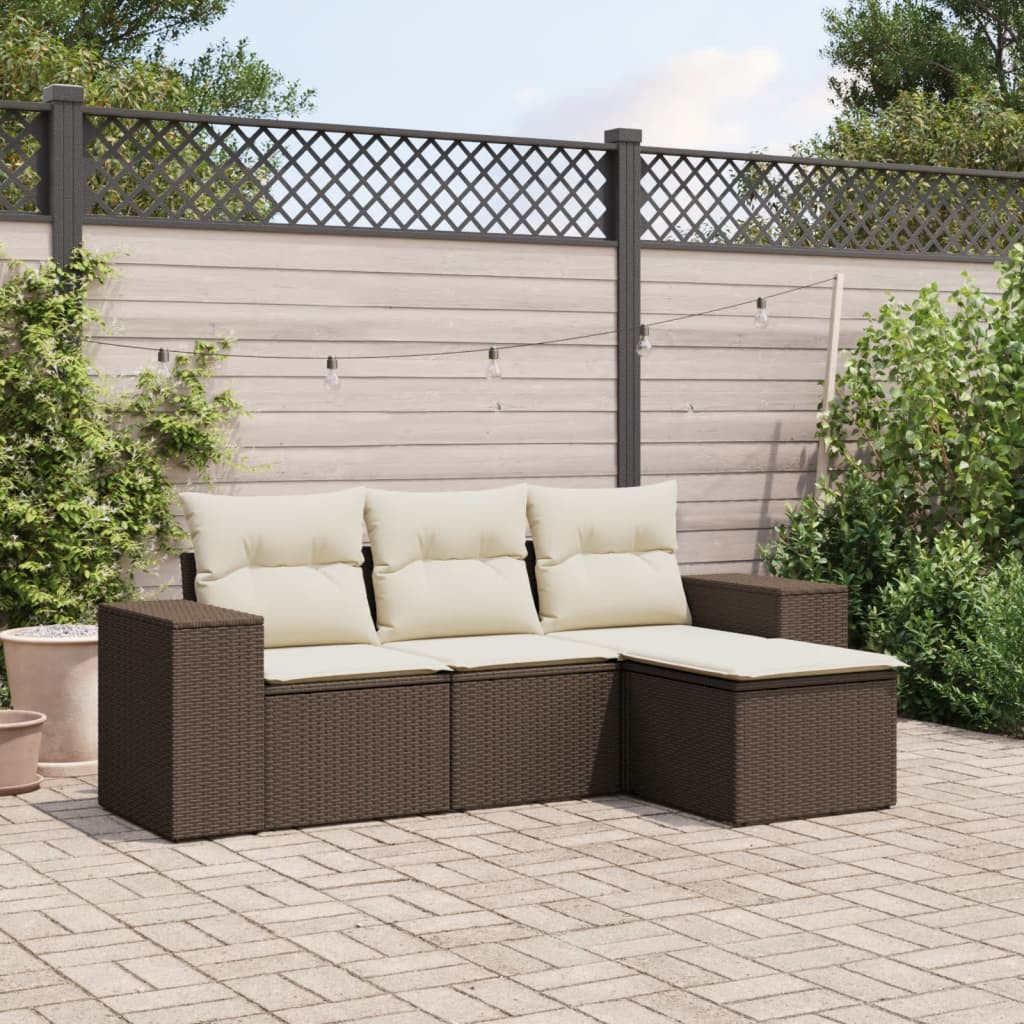 vidaXL 4-tlg. Garten-Sofagarnitur mit Kissen Braun Poly Rattan
