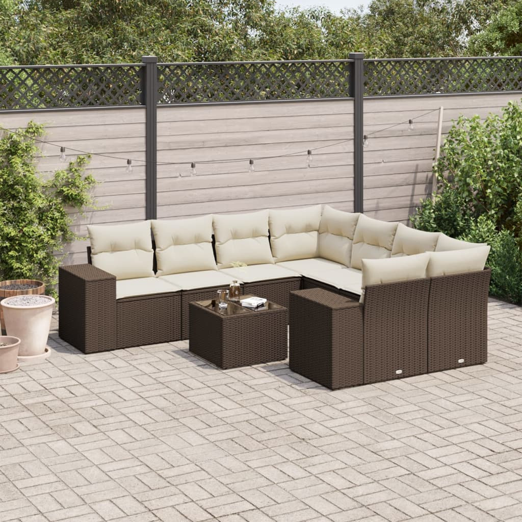 vidaXL 9-tlg. Garten-Sofagarnitur mit Kissen Braun Poly Rattan