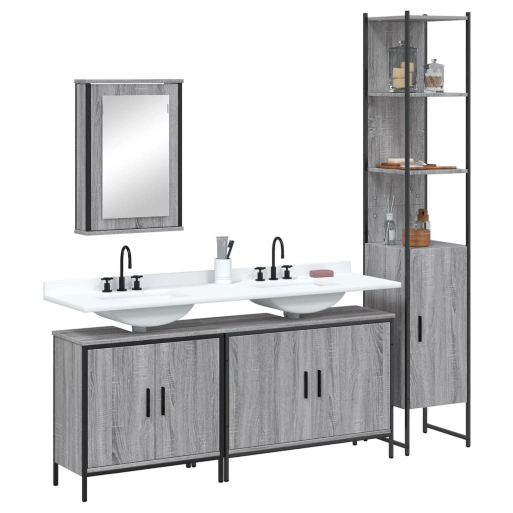 vidaXL 4-tlg. Badmöbel-Set Grau Sonoma Holzwerkstoff