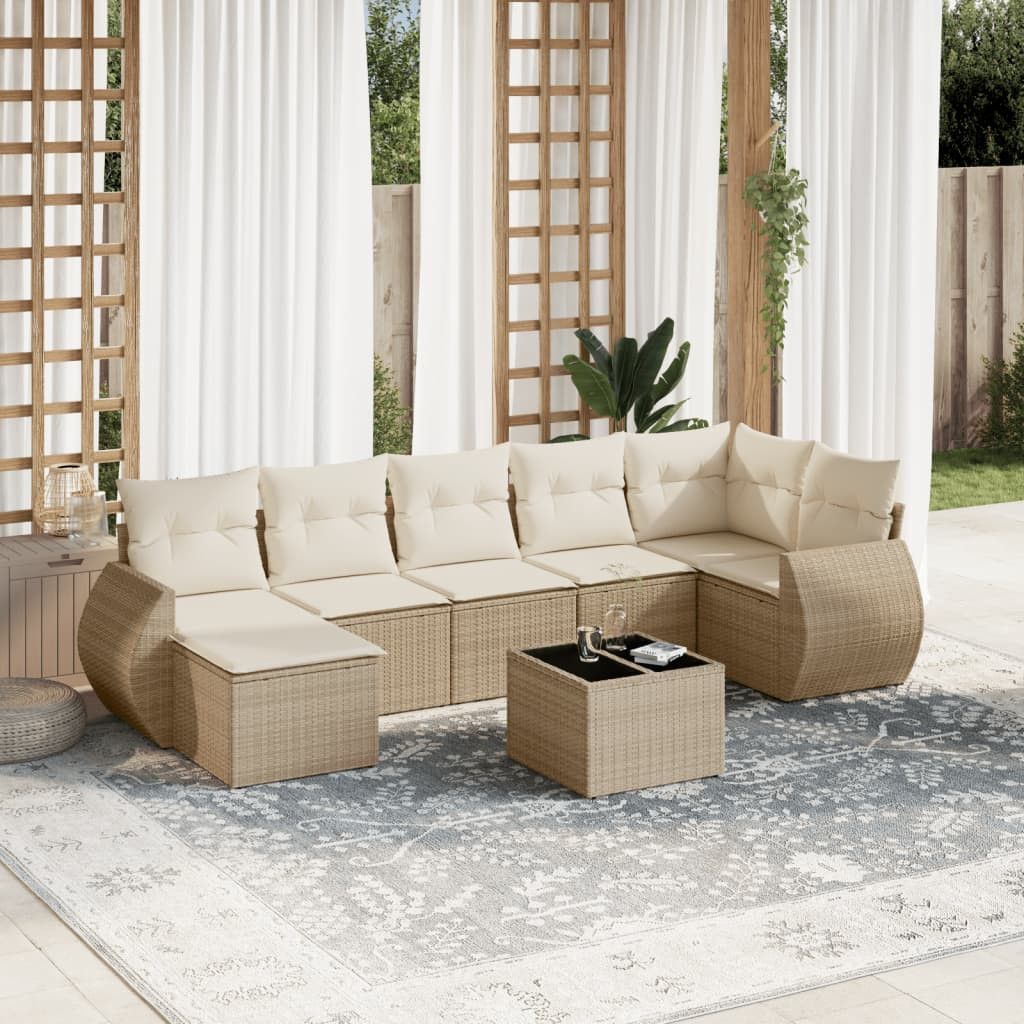 vidaXL 8-tlg. Garten-Sofagarnitur mit Kissen Beige Poly Rattan