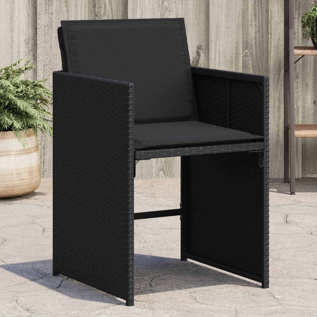 vidaXL Gartenstühle mit Kissen 4 Stk. Schwarz Poly Rattan