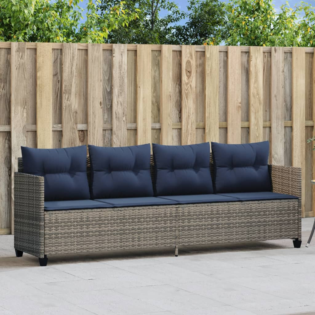 vidaXL Sonnenliege mit Kissen Grau Poly Rattan