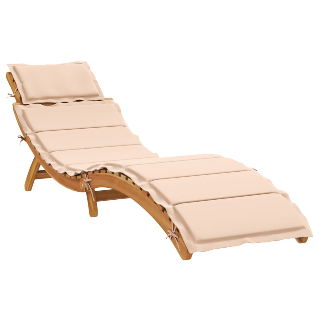 vidaXL | Sonnenliege | mit Kissen beige 55 x 184 x 64cm Massivholz Akazie