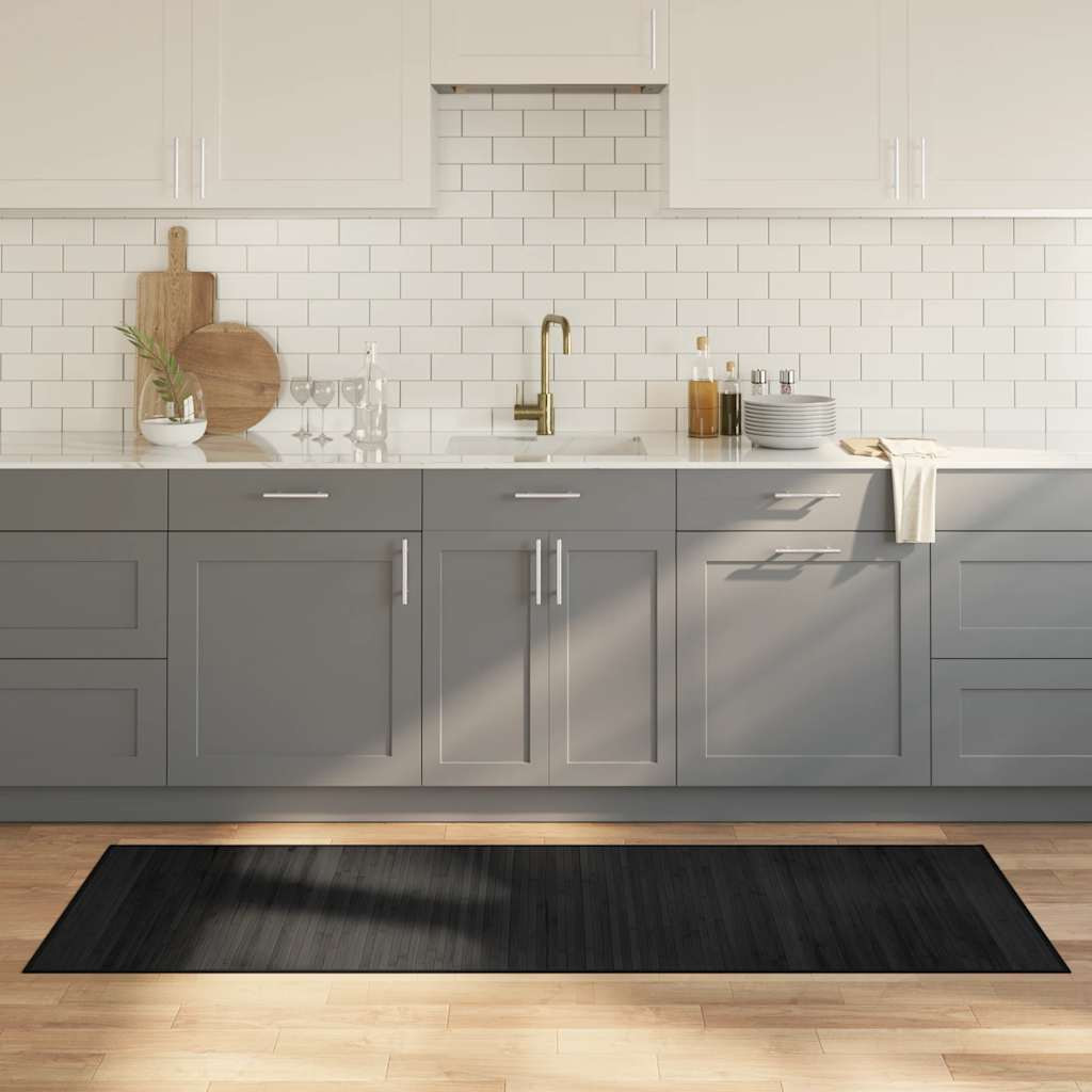 vidaXL Teppich Rechteckig Schwarz 70x200 cm Bambus