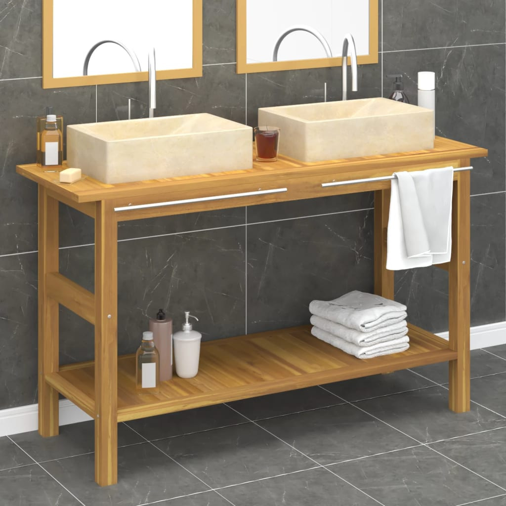 vidaXL Waschtisch mit Creme Marmorbecken Massivholz Teak