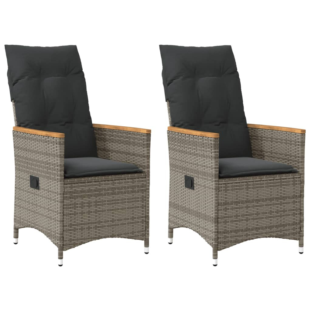 vidaXL Gartensessel mit Kissen 2 Stk. Verstellbar Grau Poly Rattan