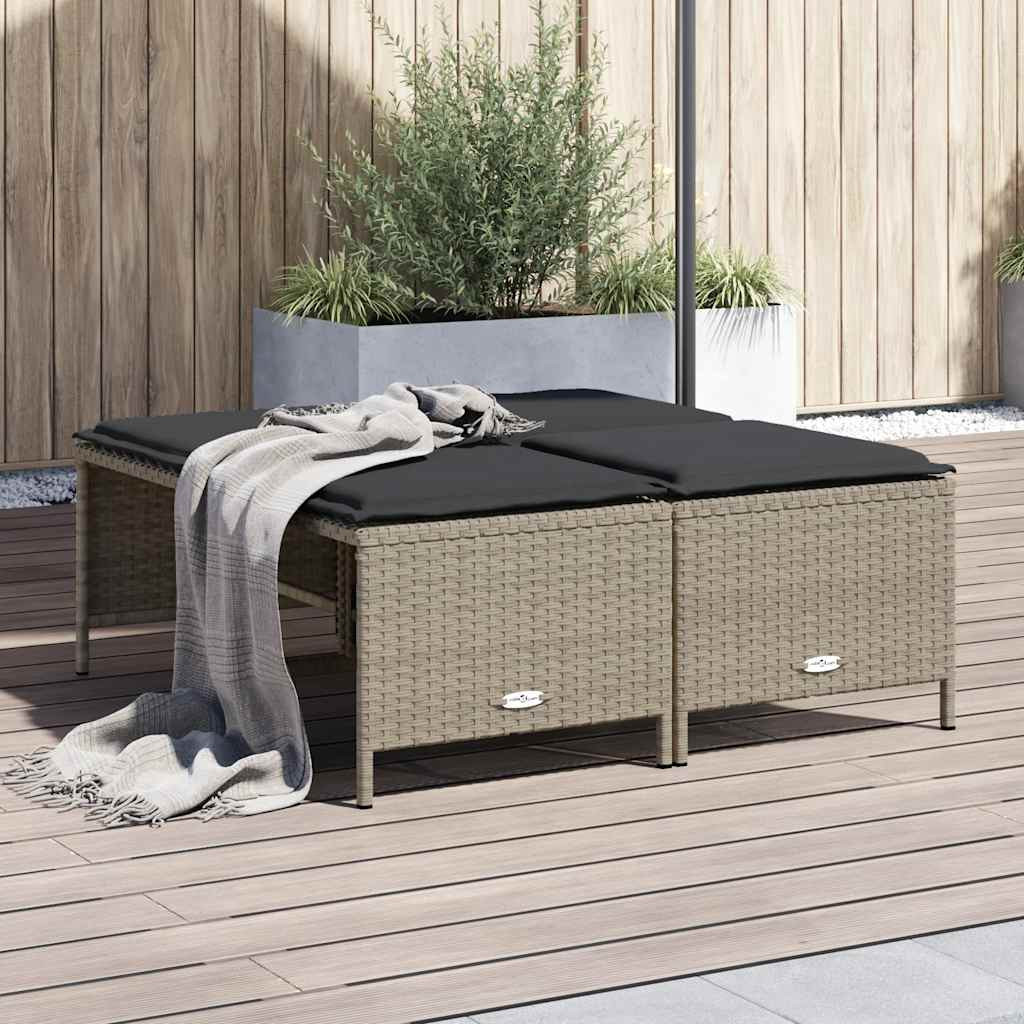 vidaXL Gartenhocker mit Kissen 4 Stk. Hellgrau Poly Rattan