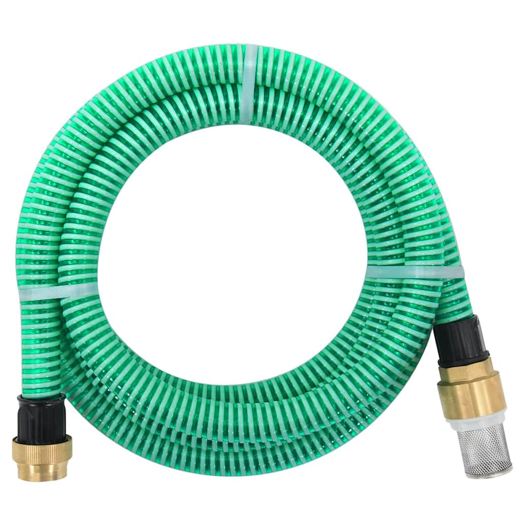 vidaXL Saugschlauch mit Messing-Anschlüssen Grün 1,1" 7 m PVC