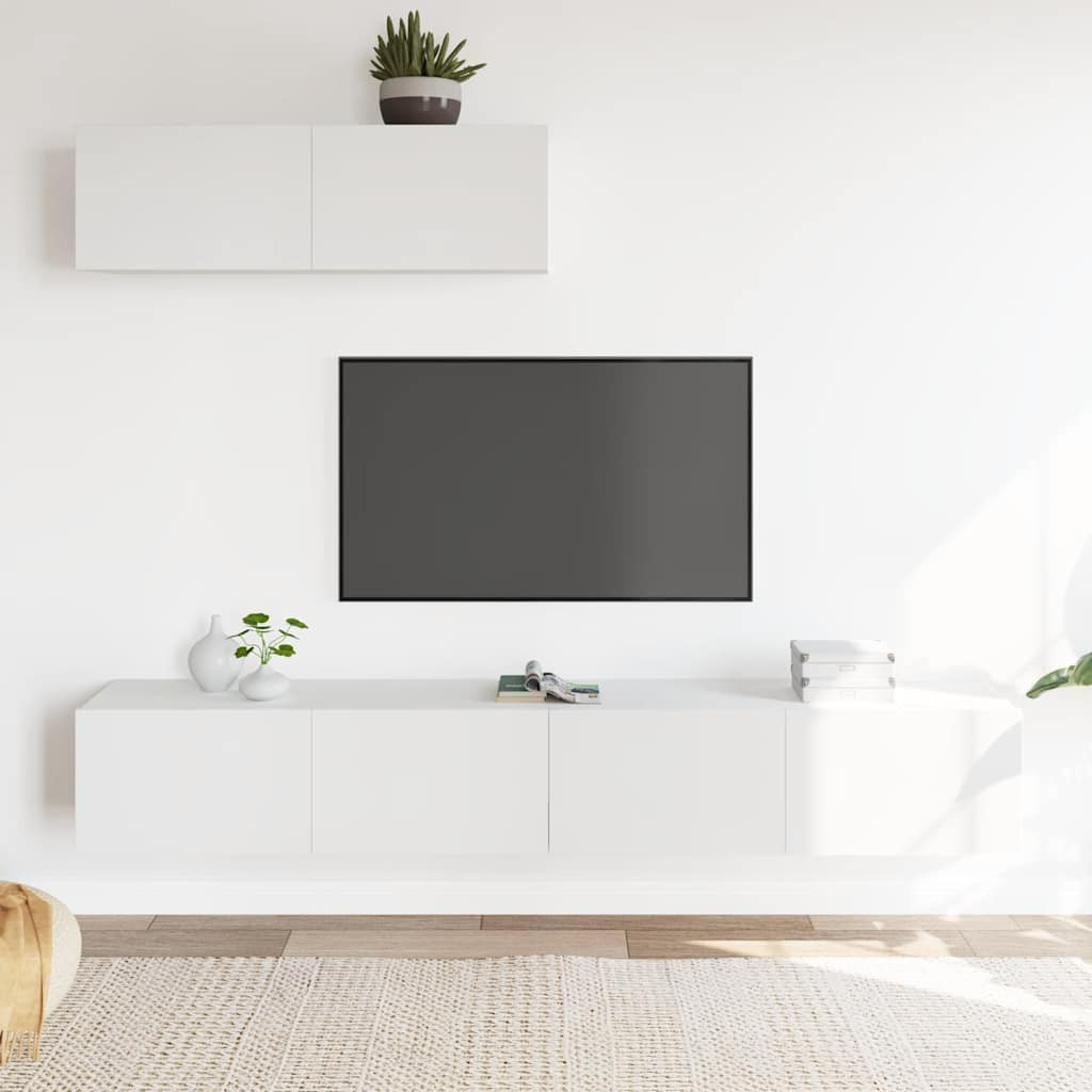 vidaXL 3-tlg. TV-Schrank-Set Weiß Holzwerkstoff