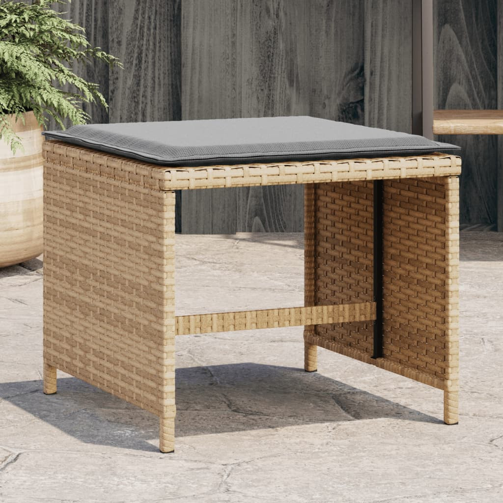 vidaXL Gartenhocker mit Kissen 4 Stk. Beigemischung Poly Rattan