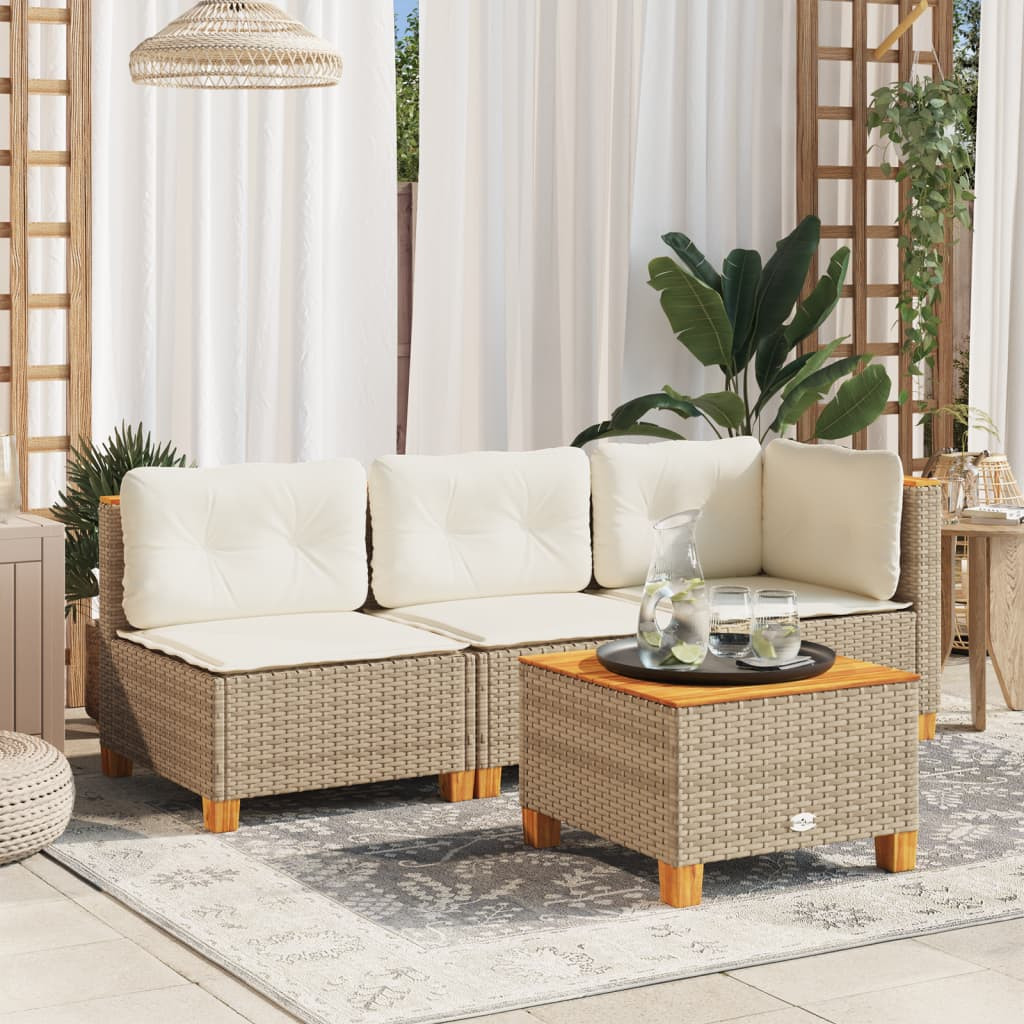 vidaXL Gartensofa mit Kissen 3-Sitzer Beige Poly Rattan