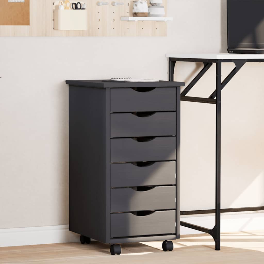 vidaXL Rollschrank mit Schubladen MOSS Grau Massivholz Kiefer