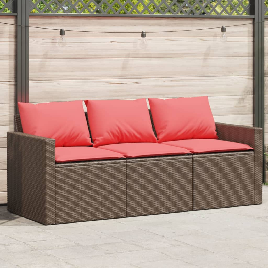 vidaXL Gartensofa mit Kissen 3-Sitzer Braun Poly Rattan