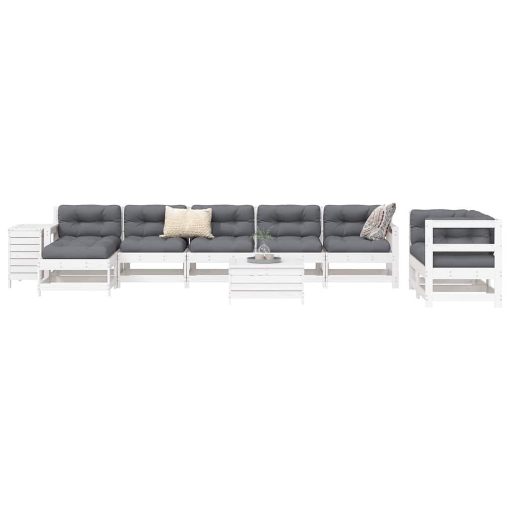 vidaXL 10-tlg. Garten-Sofagarnitur Weiß Massivholz Kiefer