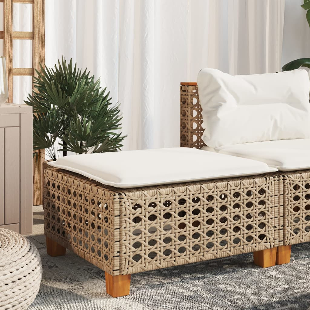 vidaXL Gartenhocker mit Kissen Beige 63,5x56x32 cm Poly Rattan