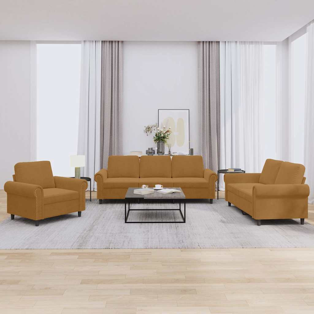 vidaXL 3-tlg. Sofagarnitur mit Kissen Braun Samt