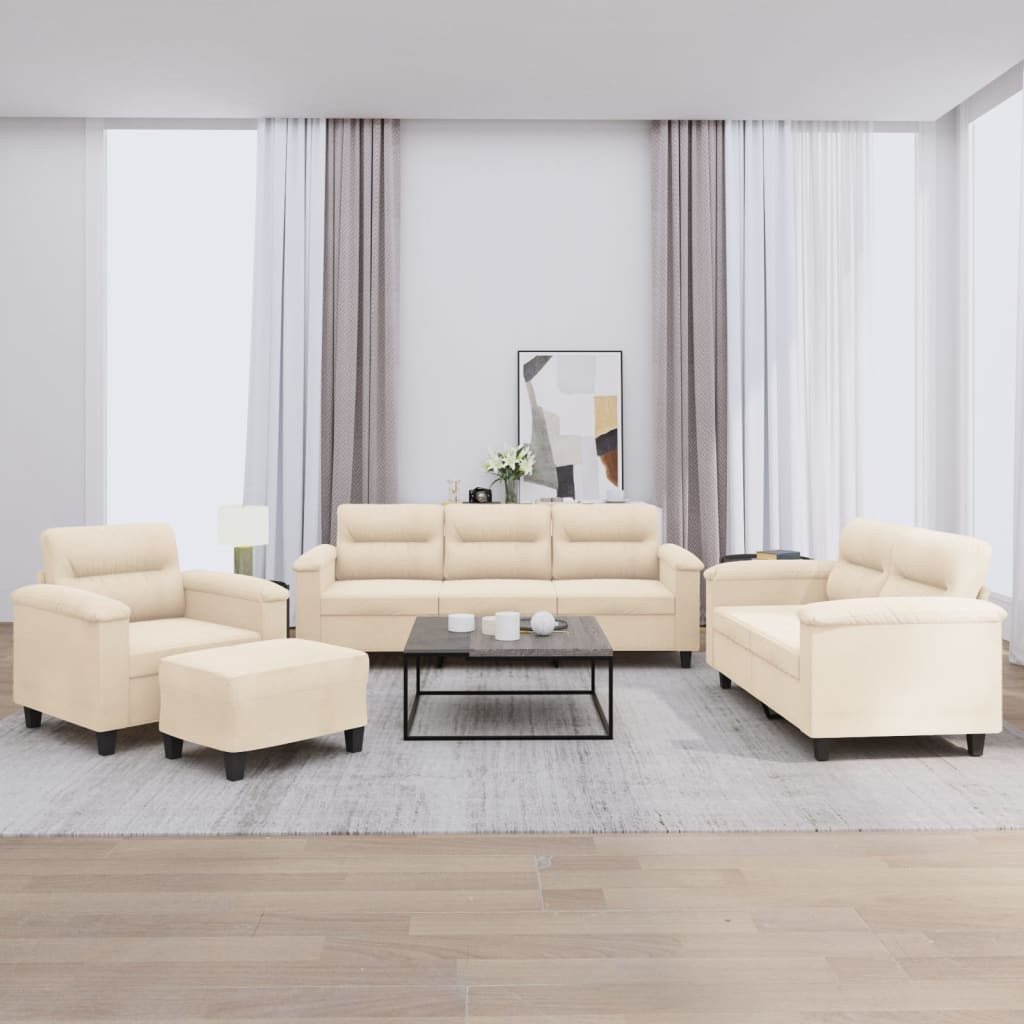 vidaXL 4-tlg. Sofagarnitur mit Kissen Beige Mikrofasergewebe