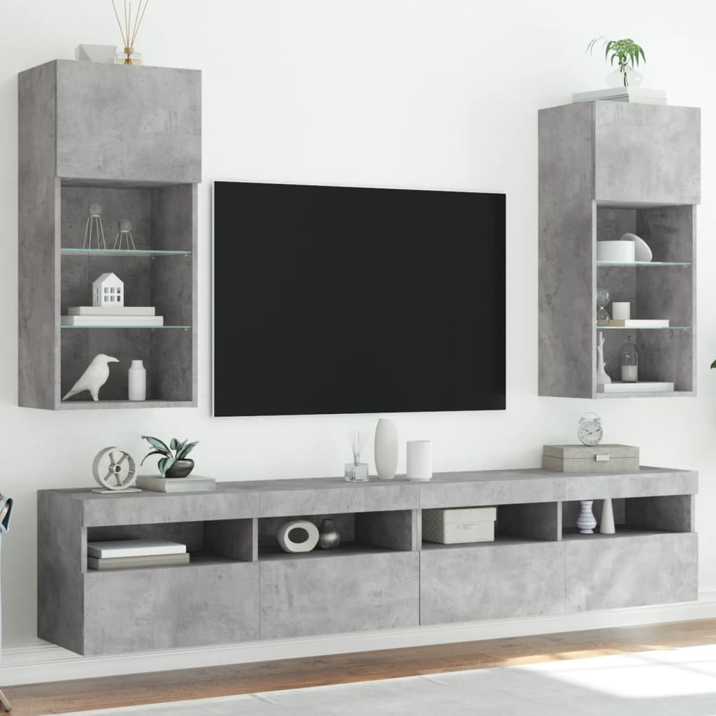 vidaXL TV-Schränke mit LED-Leuchten 2 Stk. Betongrau 40,5x30x90 cm