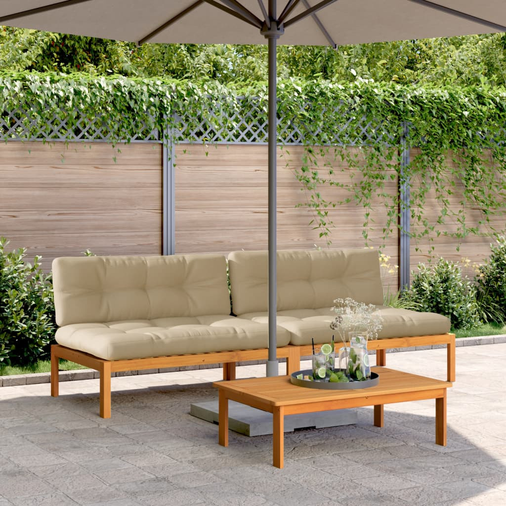 vidaXL Garten-Mittelsofas aus Paletten mit Kissen 2 Stk. Akazienholz