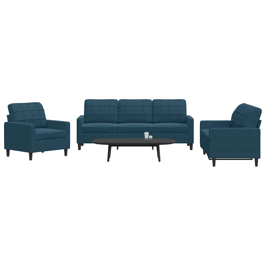 vidaXL 3-tlg. Sofagarnitur mit Kissen Blau Samt