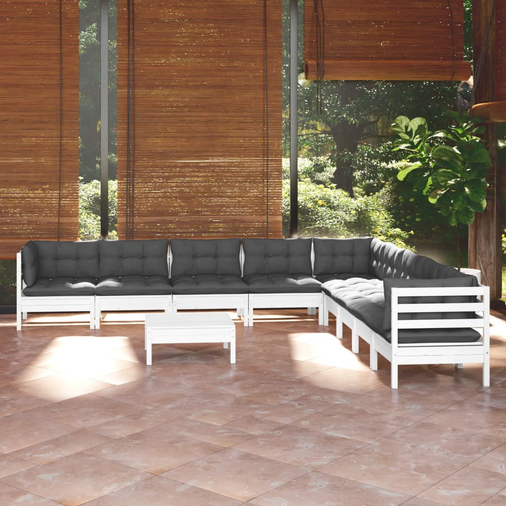 vidaXL 10-tlg. Garten-Lounge-Set mit Kissen Weiß Kiefer Massivholz