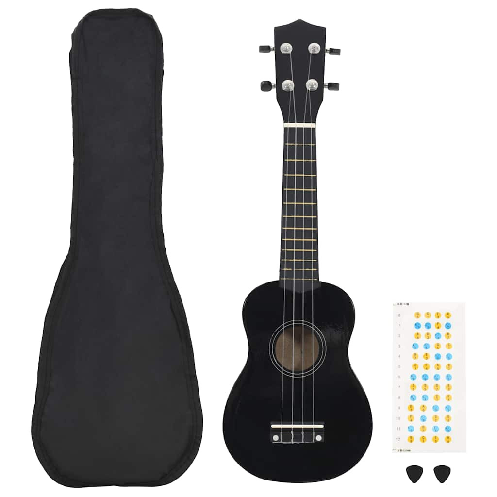 vidaXL Sopran-Ukulele-Set mit Tasche für Kinder Schwarz 23"