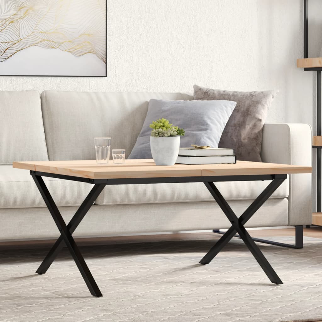 vidaXL Couchtisch X-Gestell 90x90x45,5cm Massivholz Kiefer & Stahl
