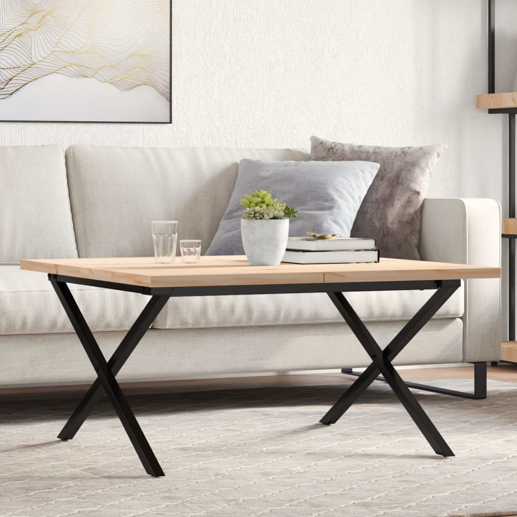 vidaXL Couchtisch X-Gestell 80x80x45,5cm Massivholz Kiefer & Stahl