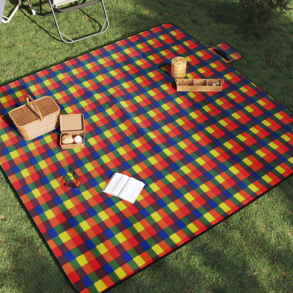 vidaXL Picknickdecke Faltbar Mehrfarbig Kariert 200x200 cm Samt
