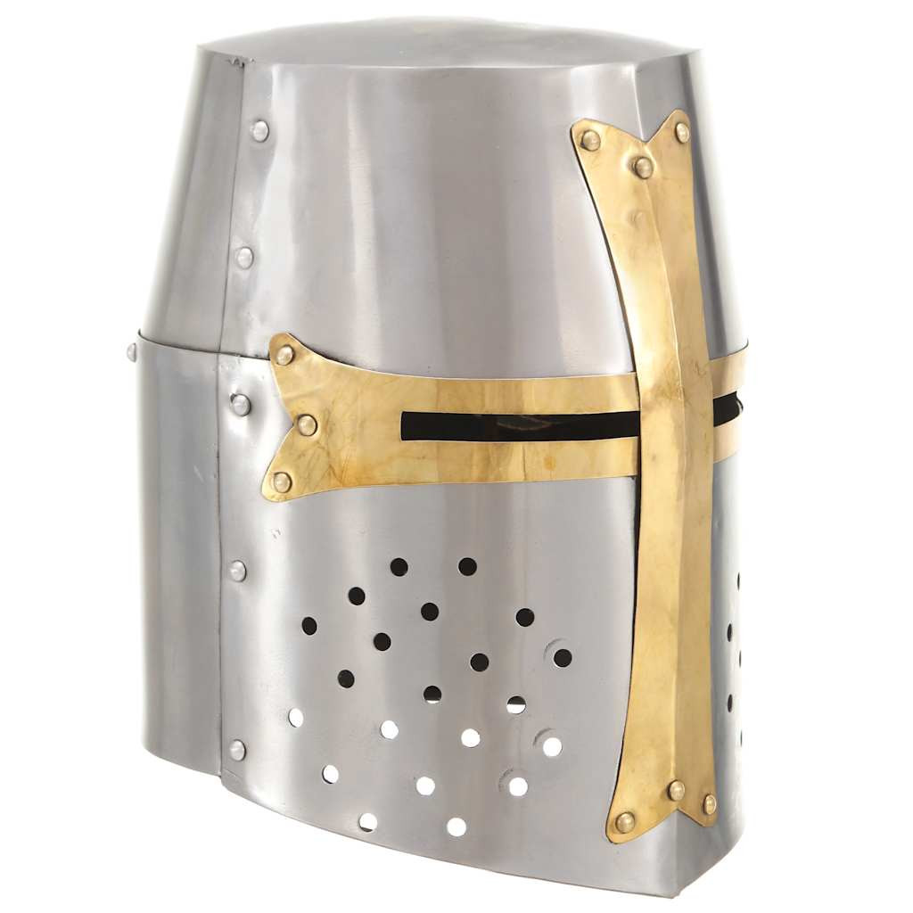 vidaXL Mittelalterlicher Kreuzritter-Helm Antik Replik LARP Silbern Stahl