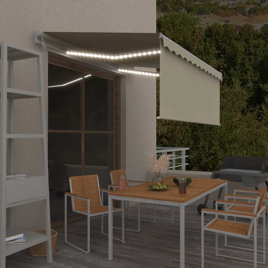 vidaXL Markise Automatisch mit Rollo LED Windsensor 3x2,5 m Creme