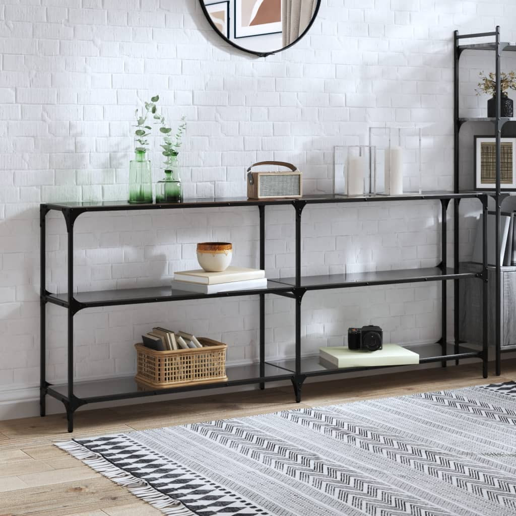 vidaXL Konsolentisch mit Glasplatte Schwarz 194,5x30x81 cm Stahl