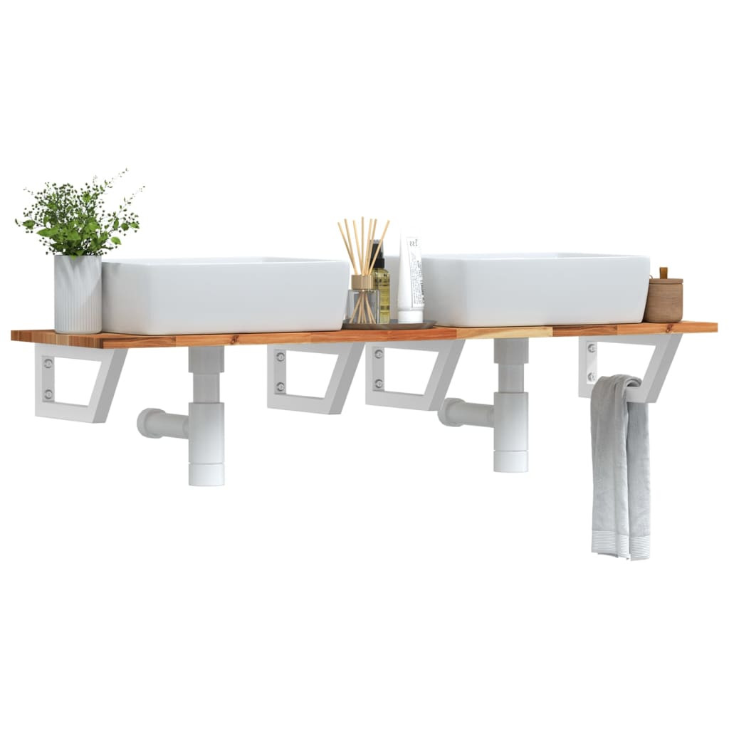 vidaXL Waschbeckenregal Wandmontage Stahl und Akazienholz