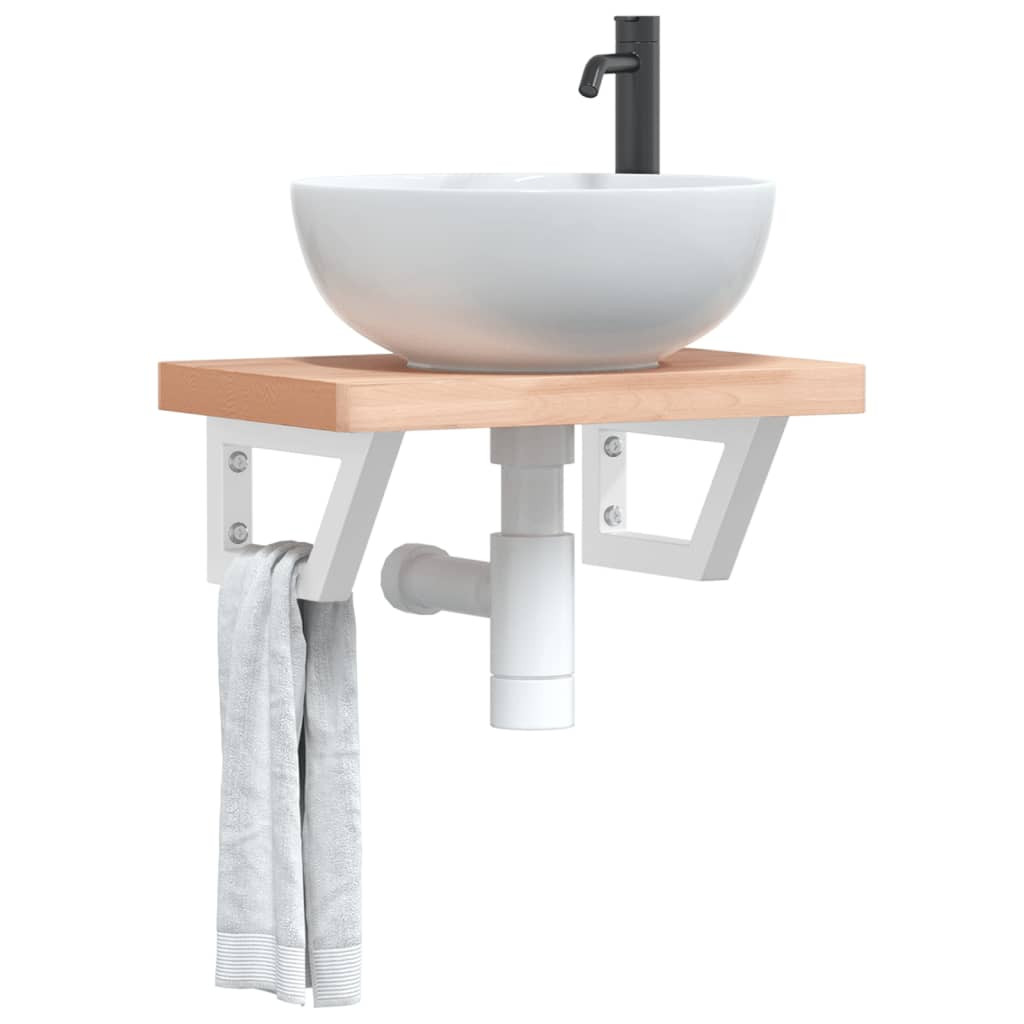 vidaXL Waschbeckenregal Wandmontage Stahl und Massivholz Buche