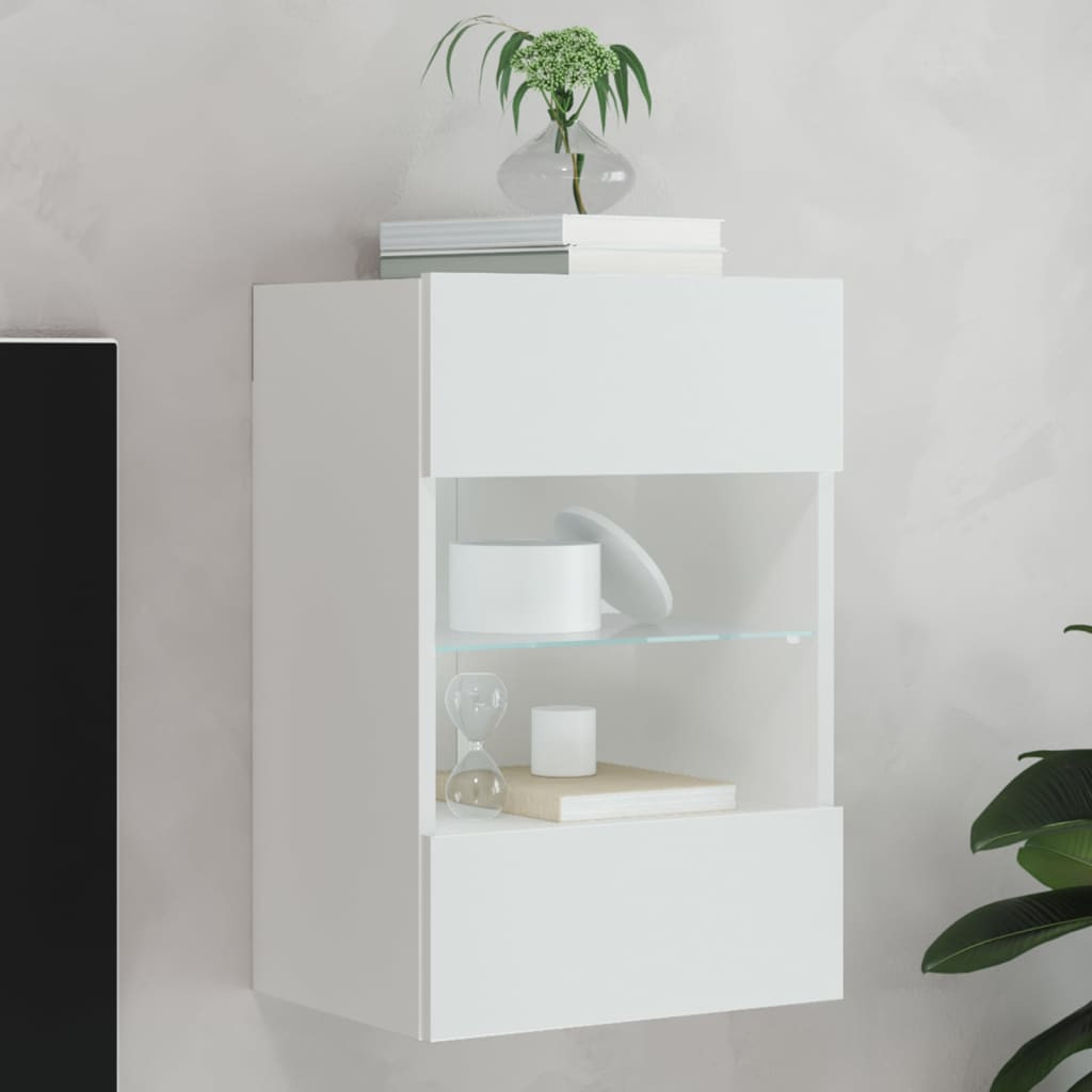 vidaXL TV-Wandschrank mit LED-Leuchten Weiß 40x30x60,5 cm